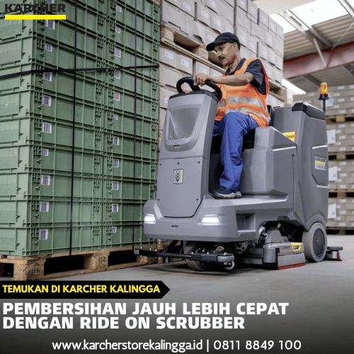 pembersihan jauh lebih cepat dengan ride on scrubber